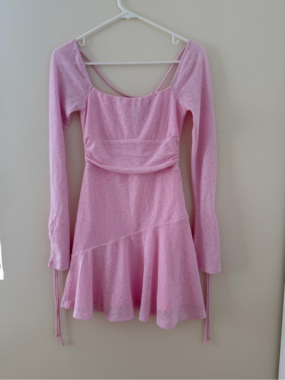 Hello Molly Pink Long-Sleeve Fit-and-Flare Mini Dress